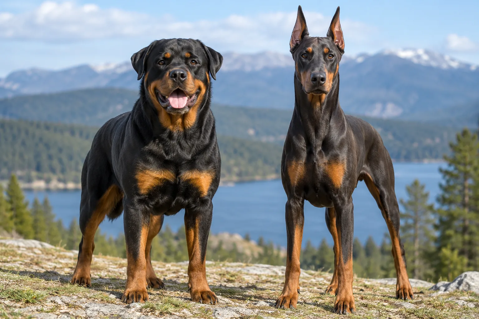 Rottweiler vs Doberman Pinscher, dog guide and care information
